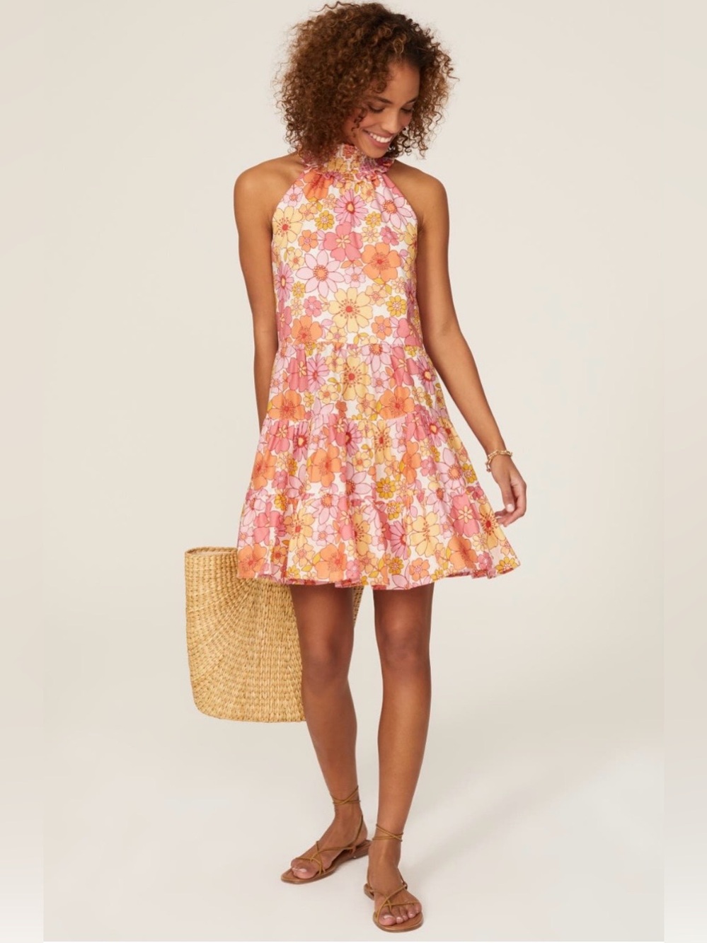 Alexia Admor~Wildflowers Pink & Orange Tiered Halter Mini Dress~Size 2~$245~